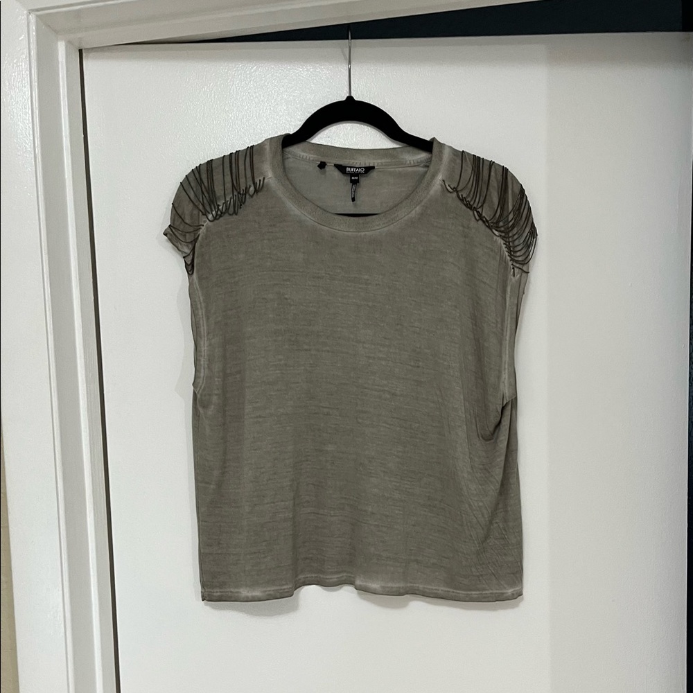 Olive top with chain sleeves